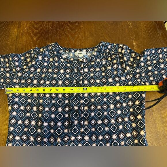 LOFT || Multicolor Geometric Long Sleeve ShirtTail Round Neck Mini Dress S - Picture 9 of 11